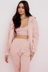 Storm Blush Cotton Fleece-Back Zip Through Hoodie