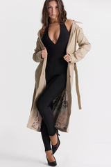 Ariel Beige Vegan Leather Trench Coat