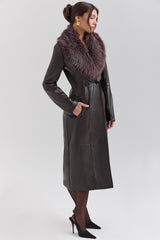 Marcel Brown Faux Fur Trimmed Vegan Leather Coat