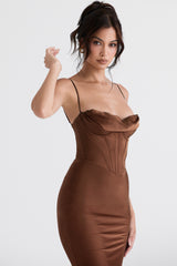 Charmaine Chocolate Corset Maxi Dress
