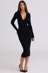 Sabra Black Long Sleeve Midi Dress