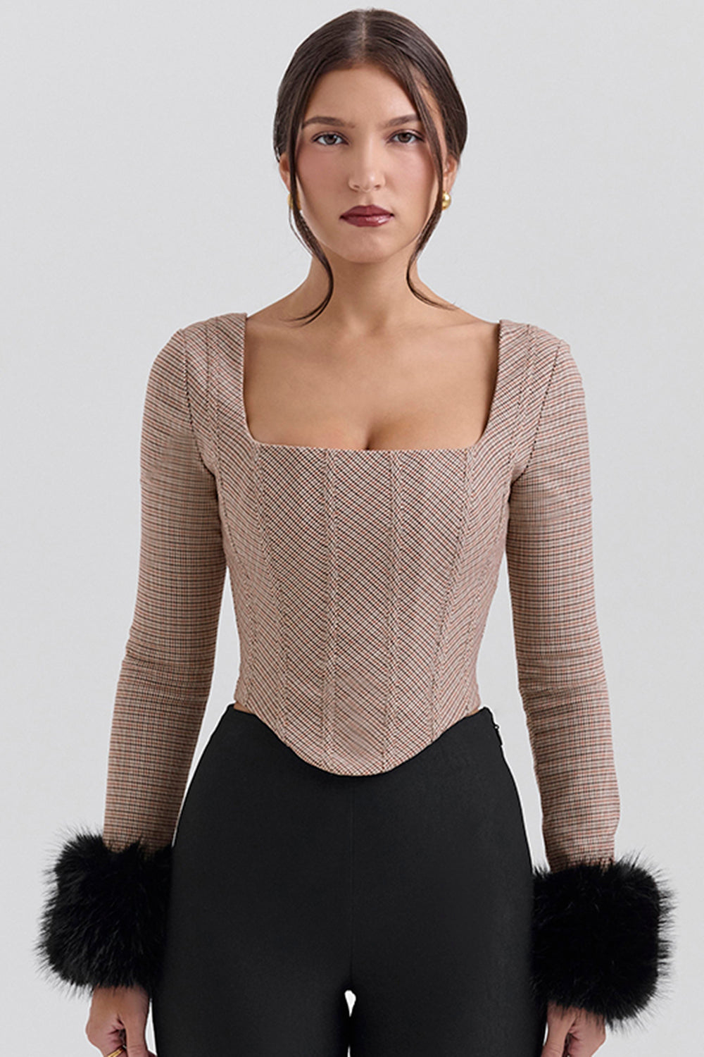 Antonia Brown Puppytooth Corset Top - SALE