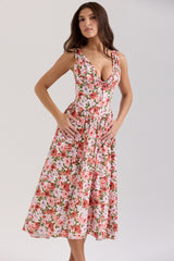 Emmelina Floral Rose Print Stretch Cotton Corset Sundress
