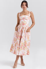 Vivien Peach Poppy Print Cotton Midi Sundress