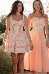 Clarabelle Peach Cotton Detachable Corset Midi SunDress