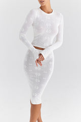 Mistress Rocks Ivory Floral Knit Midi Skirt - SALE