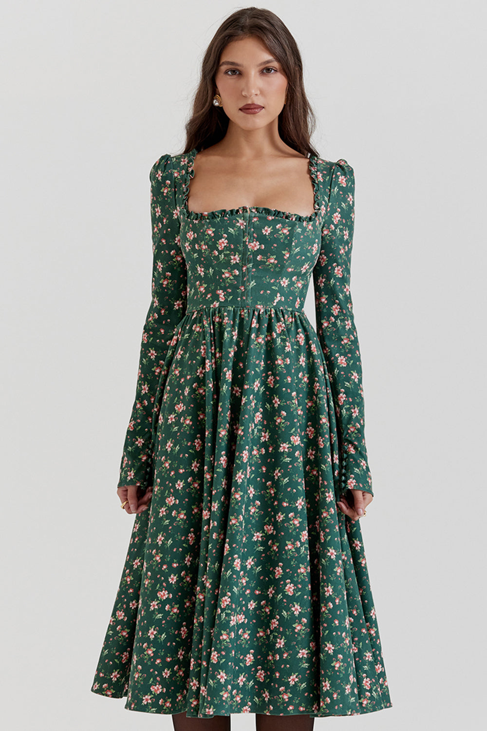 Delia Green Floral Print Midi Dress
