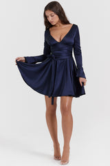 Dominique Navy Plunge Mini Dress