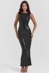 Sahara Black Vegan Leather Maxi Dress