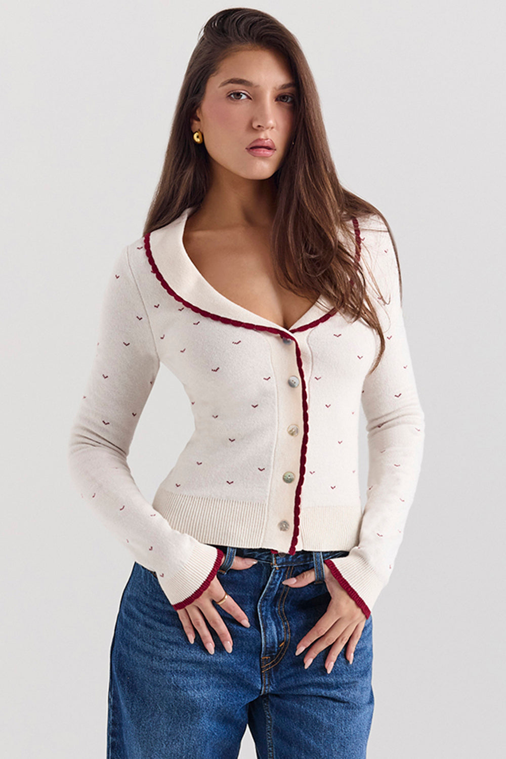 Marla Ivory Cashmere Blend Trimmed Cardigan