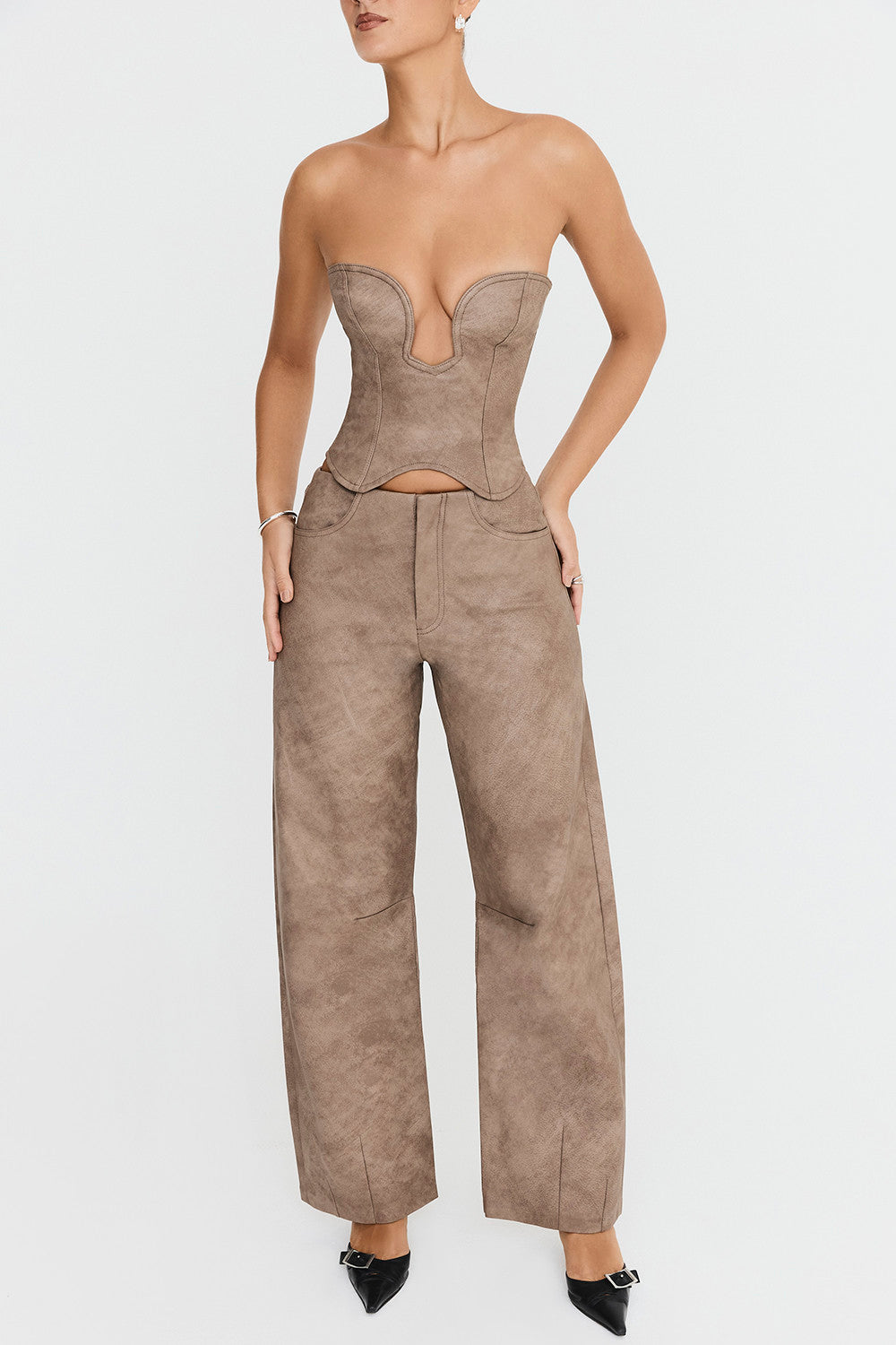 Mistress Rocks Mocha Vegan Leather Balloon Trousers - SALE