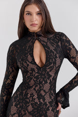Pierette Black Lace Midi Dress