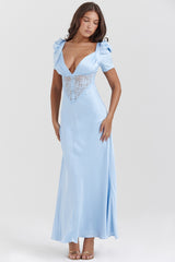 Rafaela Soft Blue Pure Silk & Lace Dress