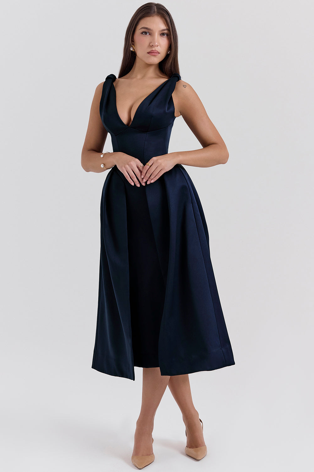 Paloma Midnight Twist Strap Satin Midi Dress - SALE