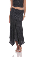 Polka Dot Asymmetrical Maxi Skirt in Black
