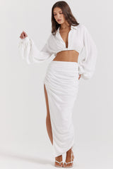 Loie White Gathered Maxi Skirt