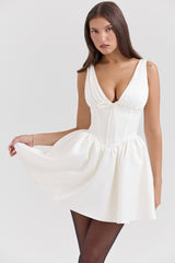 Emmeliette Ivory Satin Mini Dress