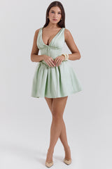 Emmeliette Pistachio Satin Mini Dress - SALE