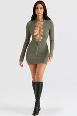 Jada Artichoke Knit Lace Up Dress