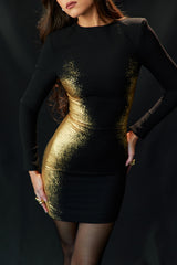 Domenica Black & Gold Foil Print Mini Dress