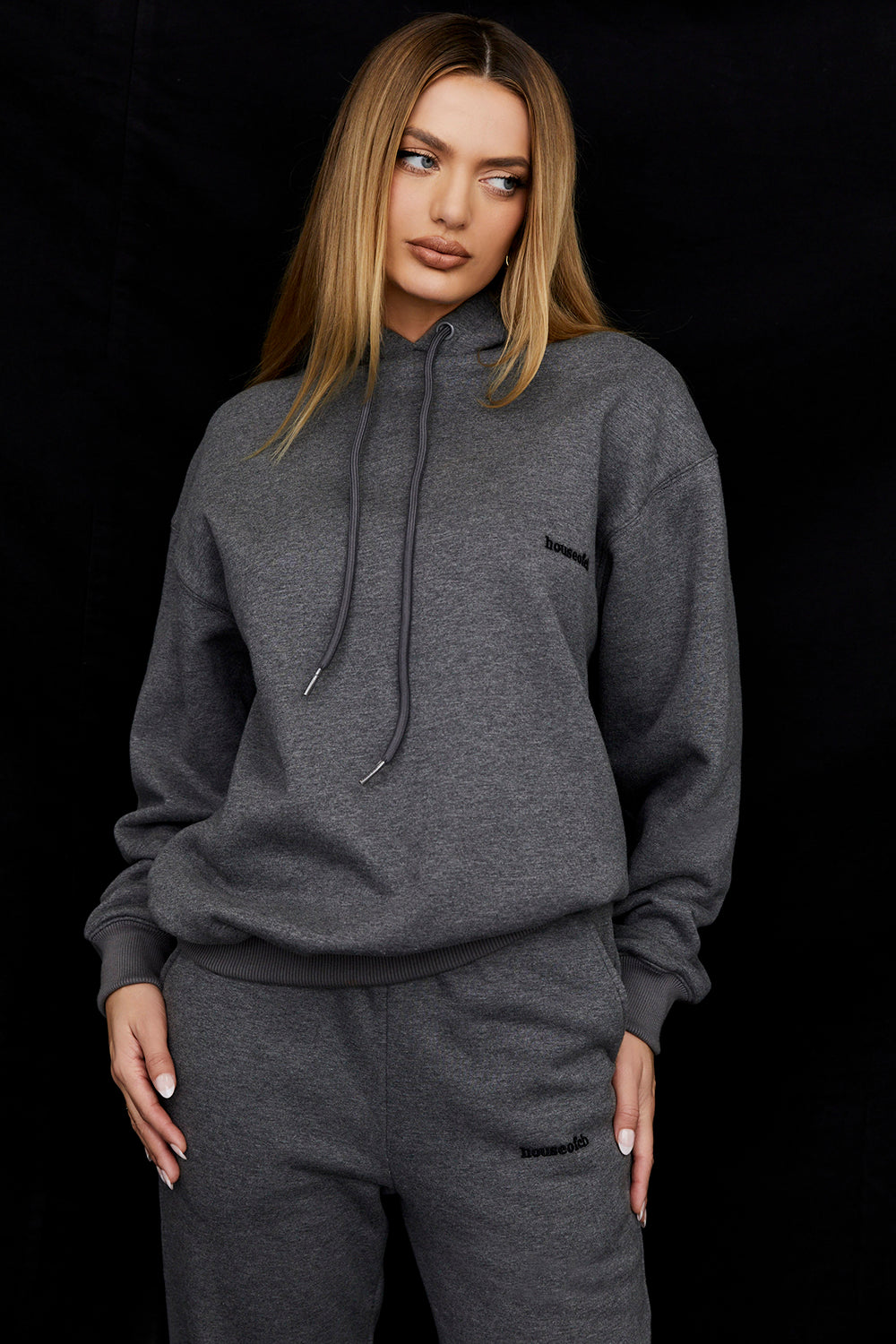 Halo Dark Grey Cotton Fleece-Back Oversized Hoodie
