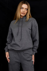 Halo Dark Grey Cotton Fleece-Back Oversized Hoodie
