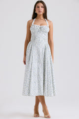 Adabella White Bluebell Print Cotton Halter Sundress