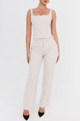 Mistress Rocks Taupe Textured Floral Trousers - SALE