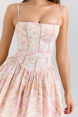 Ysabella Peach Floral Print Stretch Cotton Mini Sundress