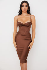 Myrna Chocolate Satin Corset Slip Dress