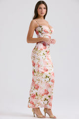 Josefina Pink Peony Print Satin Maxi Dress