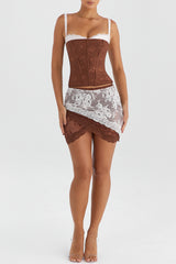 Mistress Rocks Cocoa and Vanilla Lace Mini Skirt - SALE