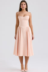 Samaria Peach Parfait Twill Corset Midi Dress