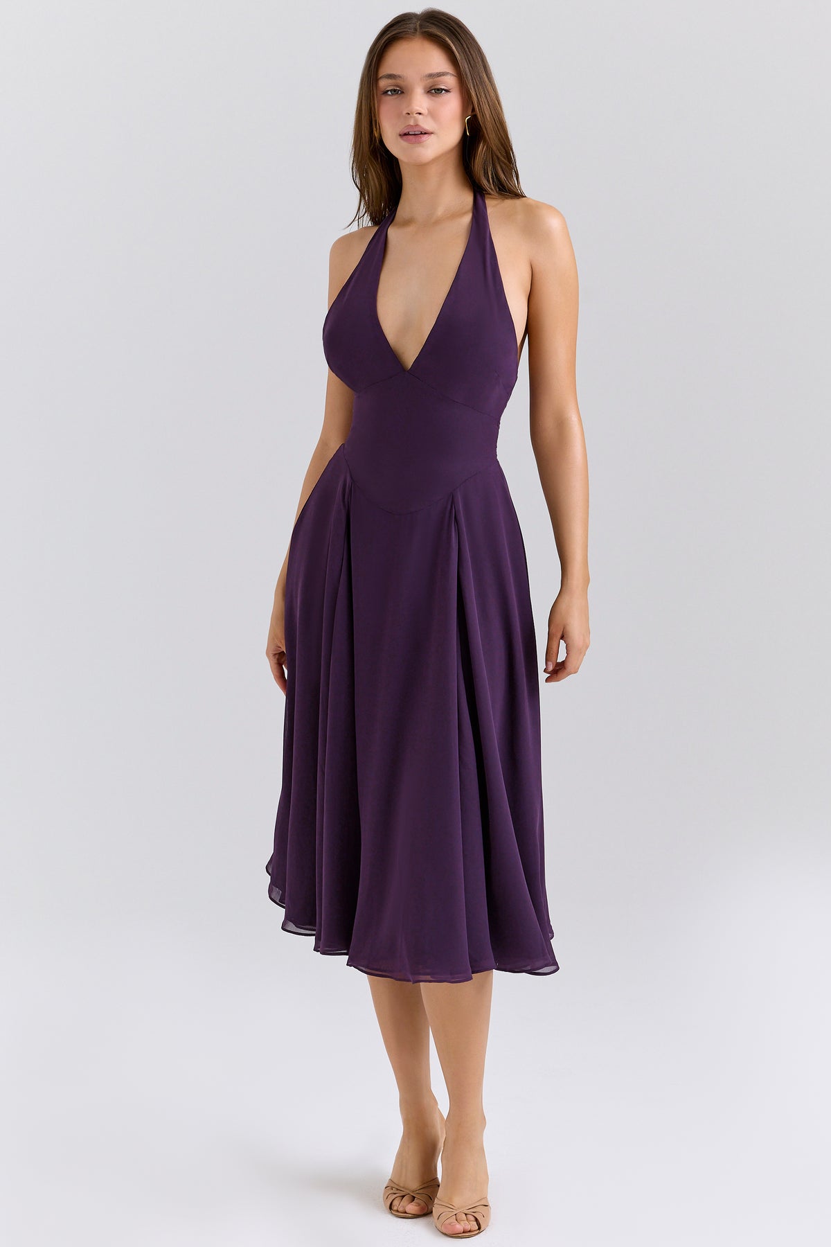 Solada Grape Georgette Halter Sundress