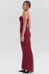 Cassidy Cabernet Fluted Hem Mesh Maxi Skirt