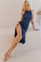 Mistress Rocks Marine Blue Beaded Midi Dress - SALE