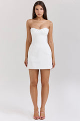 Mimi White Strapless Twill Mini Dress