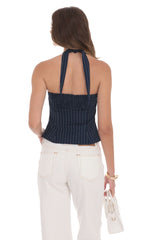 Halter Pinstripe Top In Navy