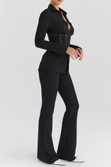 Mistress Rocks Black Skinny Flare Trousers - SALE