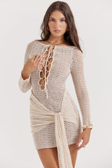 Carmelita Natural Knit Lace Up Dress
