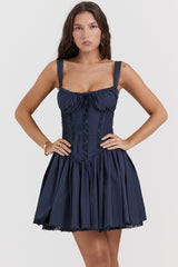 Pietra French Navy Corset Mini Dress