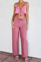 Mistress Rocks Rose Pink Folded Waist Cargo Trousers - SALE