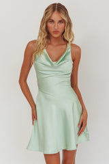 Brigid Cowl Neck Scoop Back Mini Dress Mint