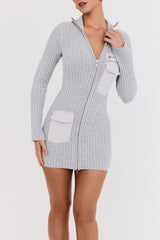 Mistress Rocks Grey Marl Rib Knit Mini Dress - SALE