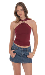 Gold Embellished Top in Burgundy