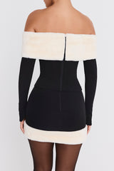 Mistress Rocks Black & Ivory Faux Fur Trim Mini Skirt - SALE