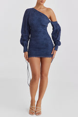 Mistress Rocks Navy Broderie Cotton Off Shoulder Mini Dress - SALE