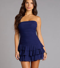 All About The Flirt Strapless Ruffle Mini Dress