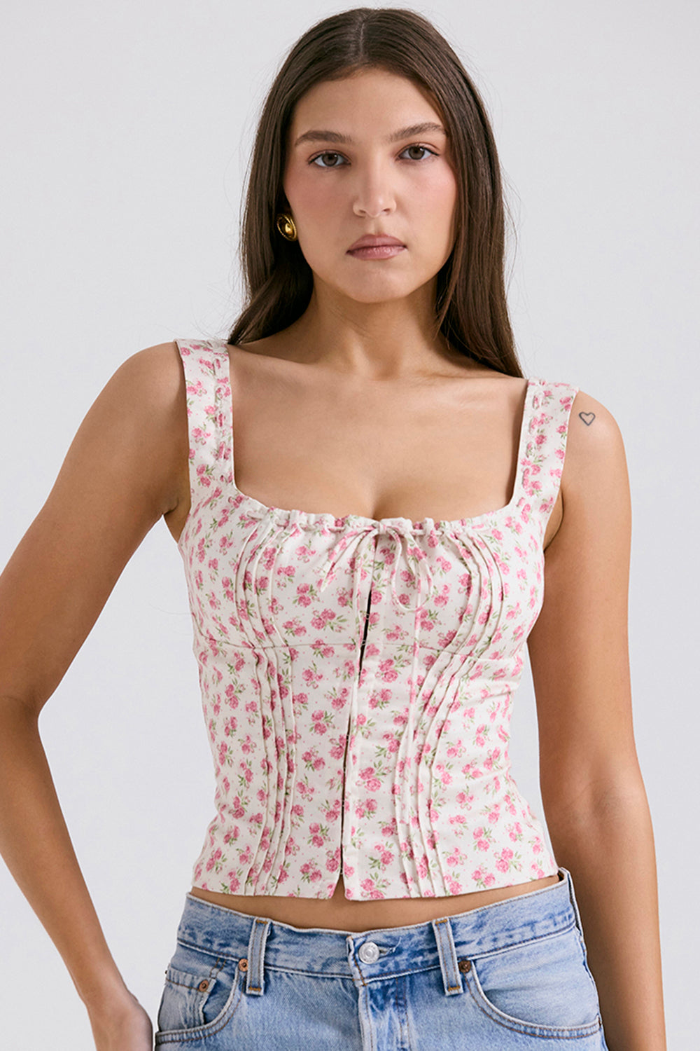 Chicca White Rosebud Print Top
