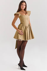 Saasha Gold Jacquard Mini Dress - SALE